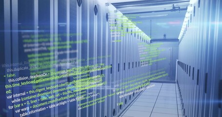 Showing data center hall with cabinets, floor tiles, cable trays, light fixtures with code overlay