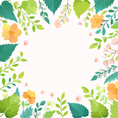 Fototapeta premium Floral Frame with Green Leaves and Orange Flowers.