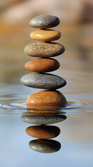 A floating pebble casting a sharp reflection symbolizing balance stillness and quiet tension representing harmony between gravity perception and the calm strength of minimal form