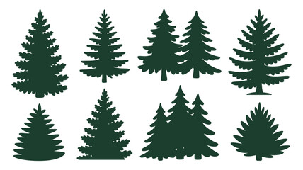Obraz premium Collection of dark green evergreen tree silhouettes