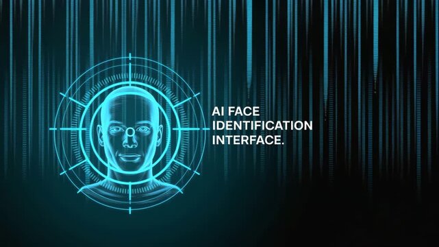 AI Face Identification Interface: An abstract digital interface showcases the concept of artificial intelligence facial recognition technology. - Powered by Adobe