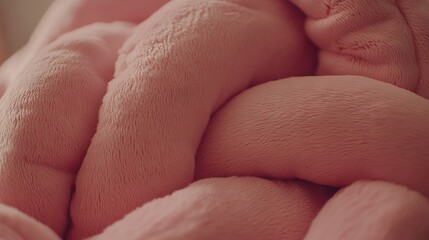 Fototapeta premium Close up of suede fiber in plush spiral cushion with handwoven rope twist design showcasing luxury pastel tones and minimal interior styling in soft natural shadows with ultra HD macro texture shot