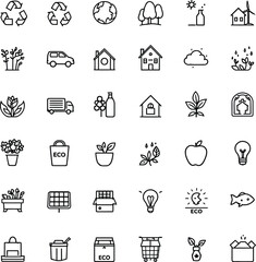 Eco Icon Grid Vector Featuring Recycling, Solar Panel, Compost Bin, Globe, Trees, and Sustainable Living Symbols in Line Art