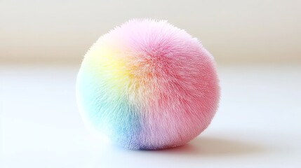 The image features a plush ball in a round shape and rainbow colors, with a fuzzy texture to its fabric, set against a clean white background for ideal stock content
