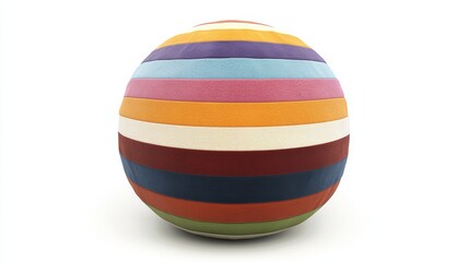 On a clean white background, a round ball made of plush material in a rainbow of colors is showcased, its fuzzy fabric texture making it suitable as stock content
