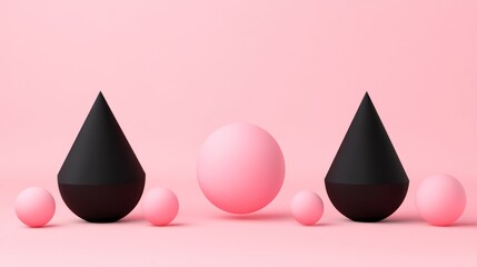 In a studio shot, a 3D render art background showcases a composition of plush geometric shapes, such as a cube, sphere, and cone, in soft pastel colors, reflecting a minimalist design aesthetic