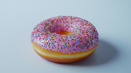 On a background, a close-up shot in food photography showcases a sweet treat, a delicious bakery item, the doughnut dessert with plush sprinkles