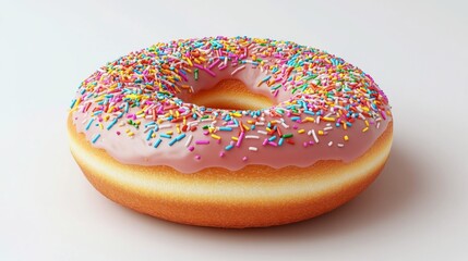 The bakery item, a delicious doughnut, is a sweet treat with plush sprinkles, captured in a close-up food photography shot on a background