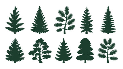 Obraz premium Collection of stylized evergreen tree silhouettes for design