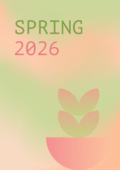 Gradient Poster in pink and green. Vector Spring background with geometric botanical shapes