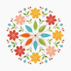 Floral Mandala Design with Colorful Flowers and Leaves.
