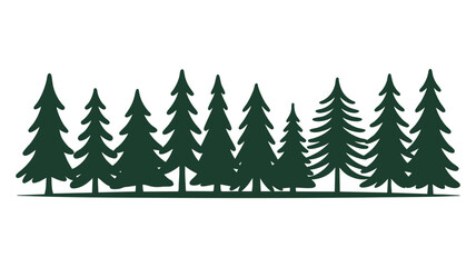 Fototapeta premium Silhouette of a dense evergreen forest against a white background
