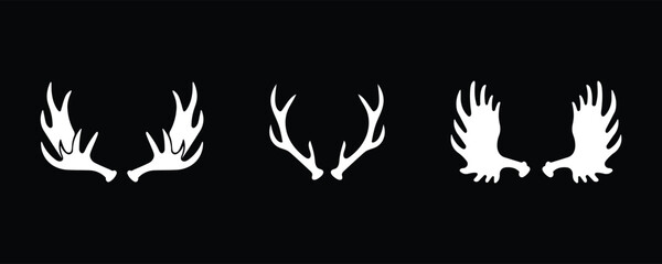 Set of deer moose antlers graphic design, deer and elk antlers silhouette vector illustration art with black background