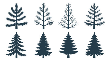 Obraz premium Collection of stylized evergreen and bare tree silhouettes