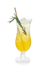 Glass of tasty cocktail with rosemary isolated on white
