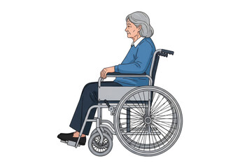 Fototapeta premium Elderly woman sitting in a wheelchair showing independence and mobility support isolated on transparent background