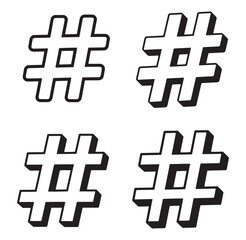 Obraz premium Four black and white 3d hashtag symbols representing social media and trends