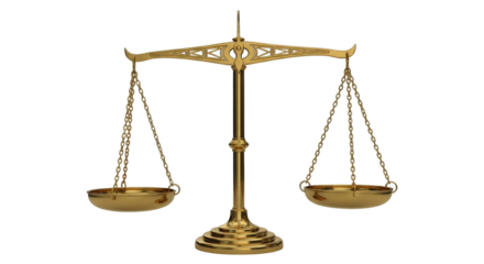Isolated scales of justice symbol representing law, fairness, balance, judgment and courtrooms