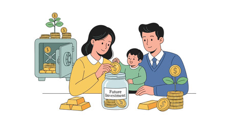 Family Saving Money for Future Investment, Financial Planning and Wealth Growth