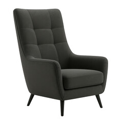Naklejka premium Modern dark gray tufted armchair isolated on transparent background