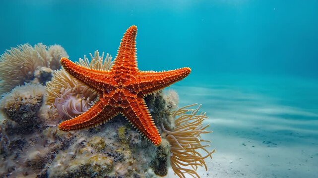 vibrant orange starfish underwater