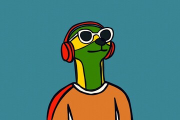 Vibrant meerkat with headphones and sunglasses