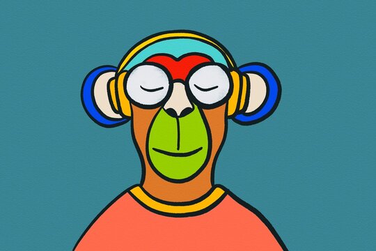Vibrant monkey illustration with headphones in digital art