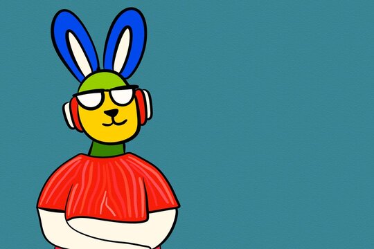 Colorful rabbit illustration with unique accessories