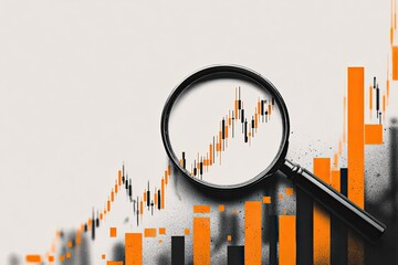 Abstract visual with a magnifying glass focusing on a stock chart