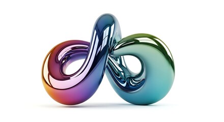 Abstract metallic infinity symbol with rainbow gradient isolated on white background