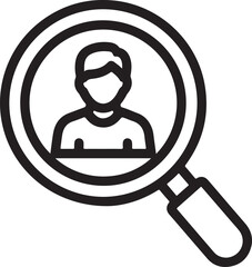 Vector art of a magnifying glass focusing on a person, , symbolizing recruitment, search, and identification of talent or individuals for a specific purpose or opportunity on