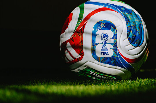 FIFA World Cup 2026 official Trionda soccer ball on the field &mdash; representing the championship across the USA, Mexico, and Canada