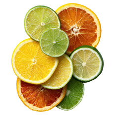 Obraz premium Slices of oranges and limes arranged on a transparent background