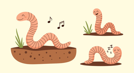 An earthworm enjoys its day in the soil singing and sleeping happily.