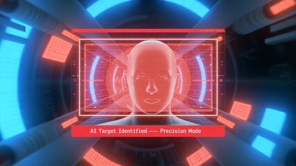 AI Face Recognition: The futuristic face recognition interface is presented inside the spaceship, highlighting the concept of artificial intelligence and digital technology. - Powered by Adobe