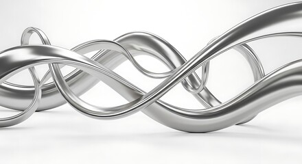Abstract, swirling metallic strands resembling a dna helix, isolated on a white background