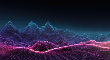 Abstract rendering of a futuristic, undulating landscape bathed in vibrant pink and teal light