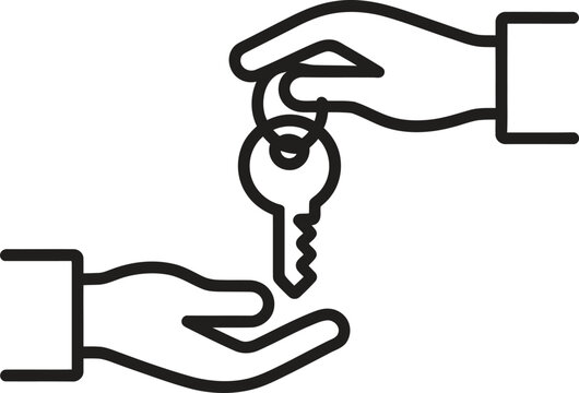 Hand passing key to another hand icon symbol
