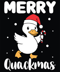 Cute Christmas Duck with Candy Cane – Merry Quackmas Vector Illustration.