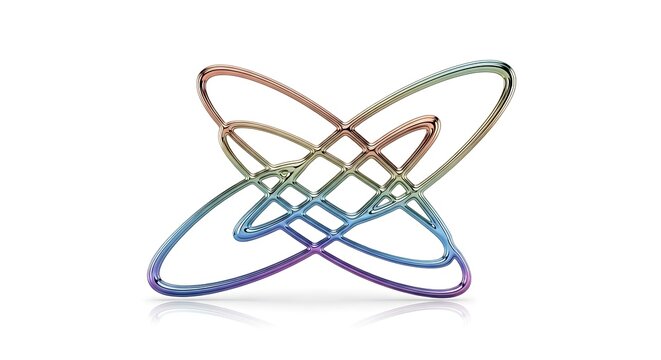 Interconnected geometric shapes in rainbow gradient isolated on white background