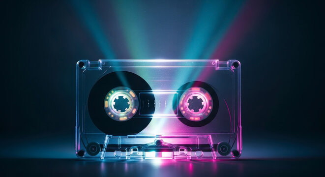 Retro Cassette Tape Glowing With Colorful Lights Music Nostalgia