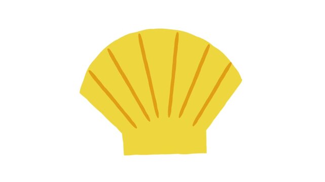 Animated yellow seashell graphic with clean minimal design symbolizing summer and sea
