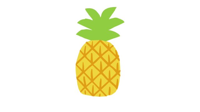 Animated pineapple cartoon with green leaves and yellow pattern symbolizing tropical summer
