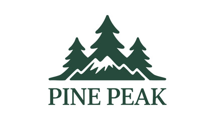 Obraz premium Pine peak logo with mountains and trees