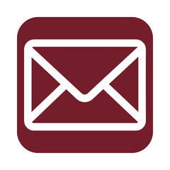 Simple white envelope icon on a dark red rounded square background