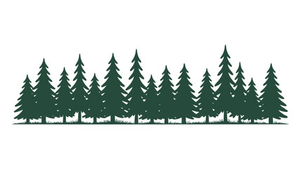 Obraz premium Silhouette of a dense evergreen forest against a white background