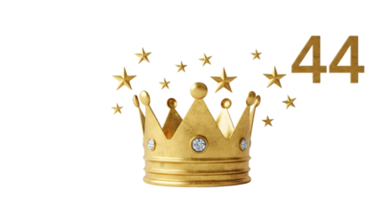 Gold Crown Surrounded by Stars with Number 44 on Black Background