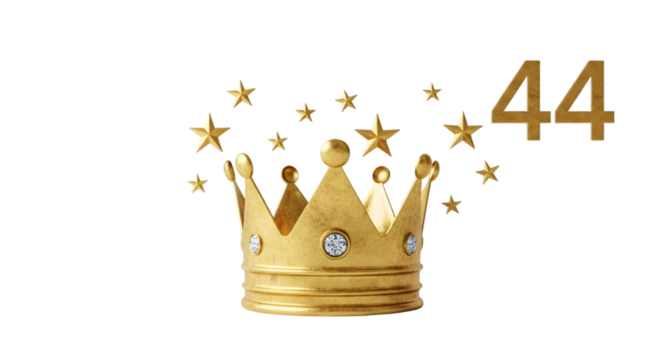 Gold Crown Surrounded by Stars with Number 44 on Black Background