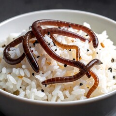 Rice topped with worms