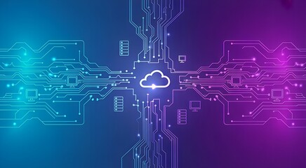 Cloud computing technology concept with circuit board and cloud icon